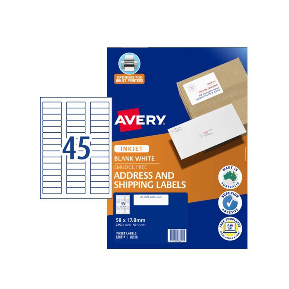 Étiquette Avery pour imprimante à jet d'encre 50pcs