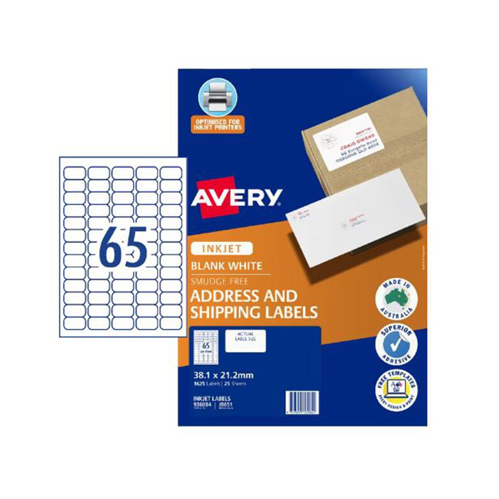 Avery Ink Jet Dirección Etiqueta 25pcs