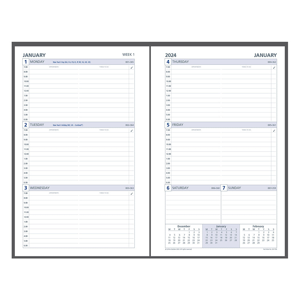 Collins Debden 7 Ring 2024 Calendar Day Planner Rebill