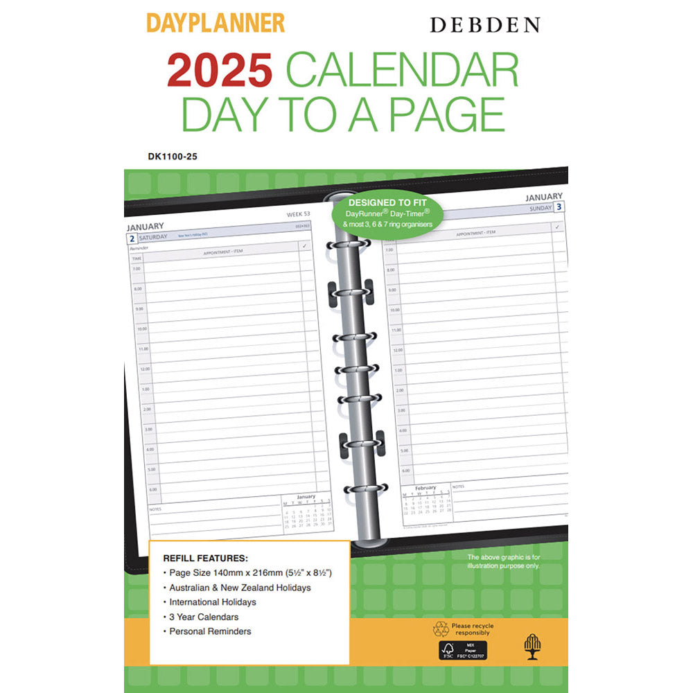 Debden 7-Ring 2025 Dayplanner Refill