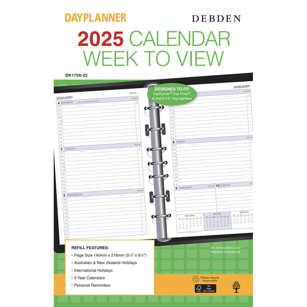 Debden 7-ring 2025 Dayplanner Refill