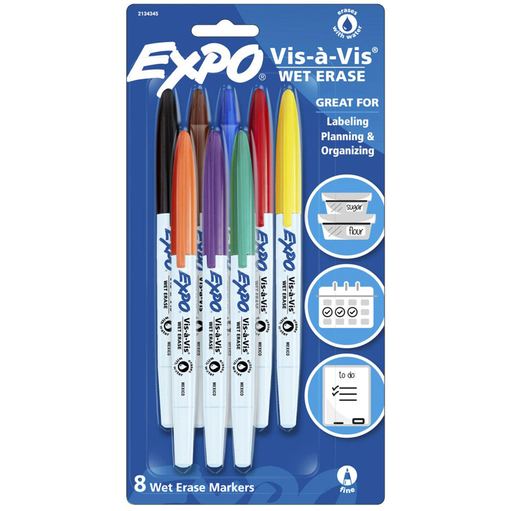 Expo Vis-a-Vis Fine Tip Whiteboard Marker (Pack of 8)