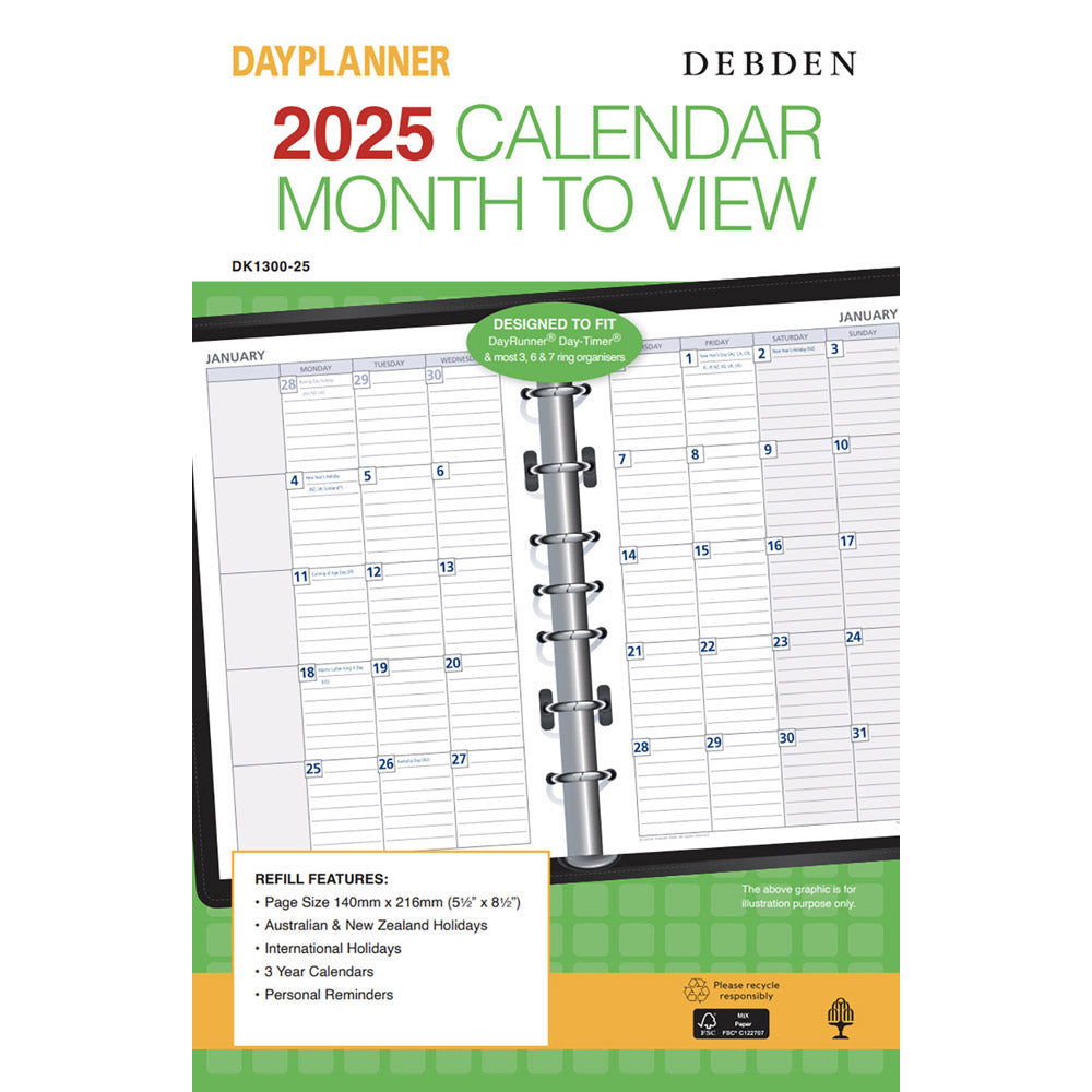 Debden 7-Ring MTV 2025 DayPlanner Refill