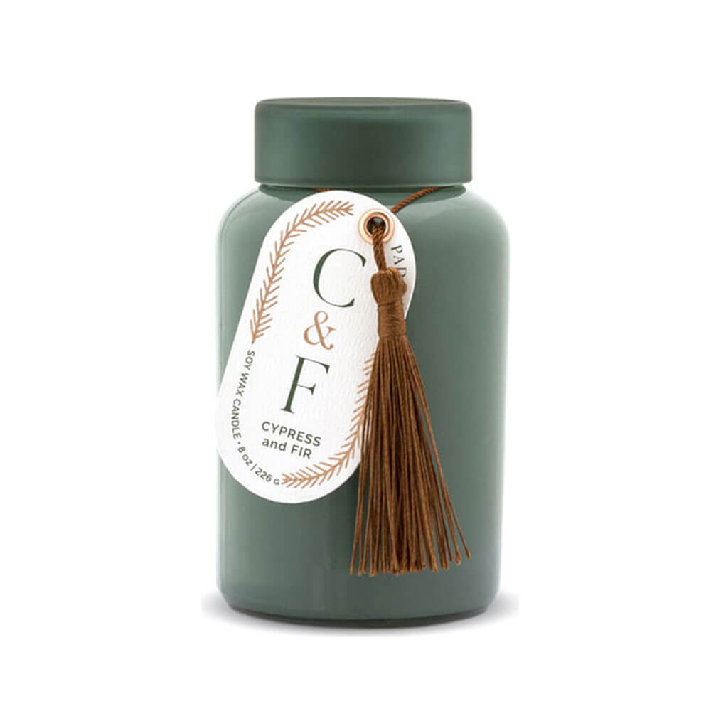 Cypress & Fir Candle z ciemnozieloną pokrywką 8 uncji