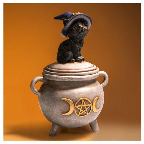 Black Cat Cauldron Trinket Box