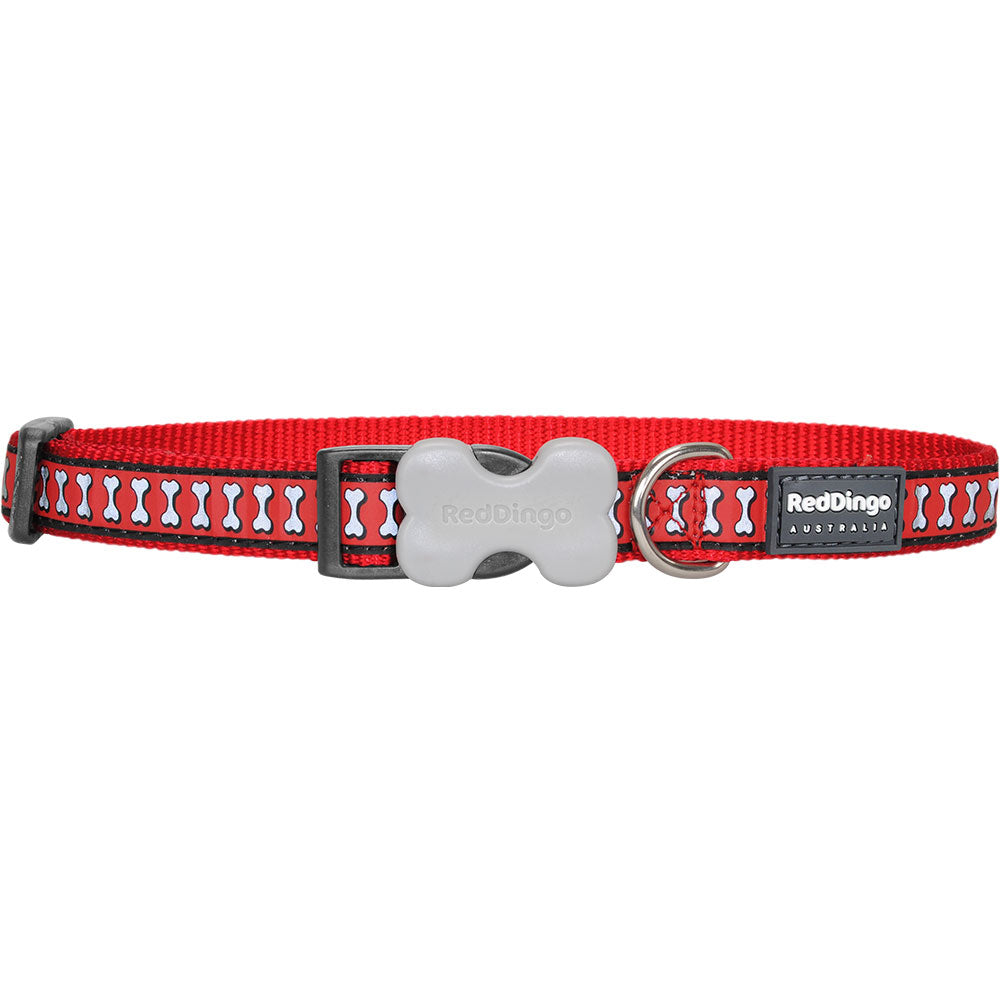  Hundehalsband mit reflektierendem Knochendesign (Rot)