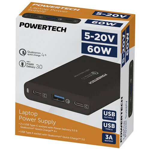 5-20V 60W Mains Adaptor with 2x USB-C & USB-A