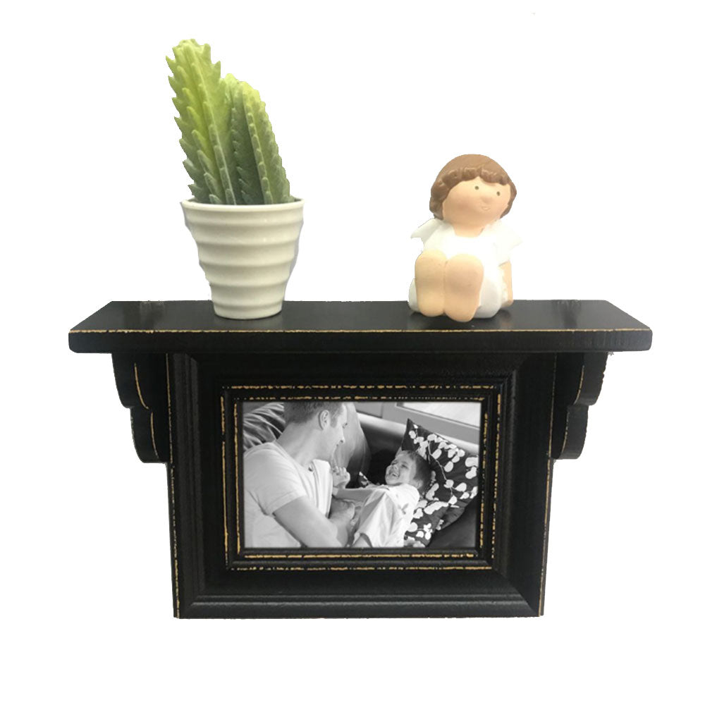 Wooden Wall Shelf with One Photo Frame (29x19x6.5cm)