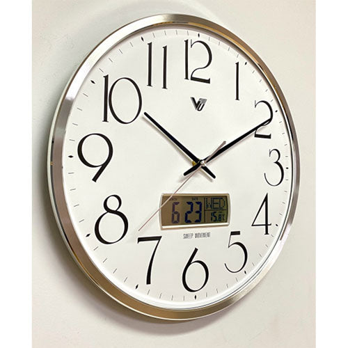 Thin Framed Wall Clock w/ Digital Calendar & Temp