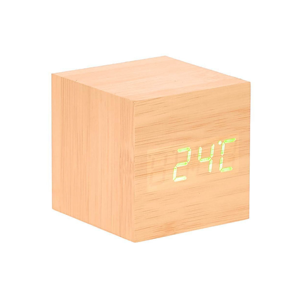 Horloge de bureau en bois LED avec affichage de température / date