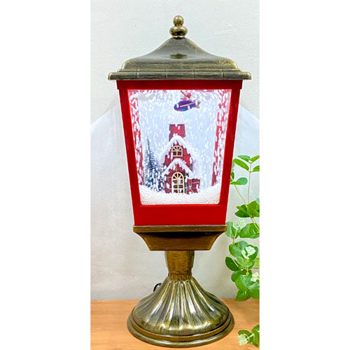 LED Snow Lantern w/ Moving Santa on Spacecraft (Red & Gold)