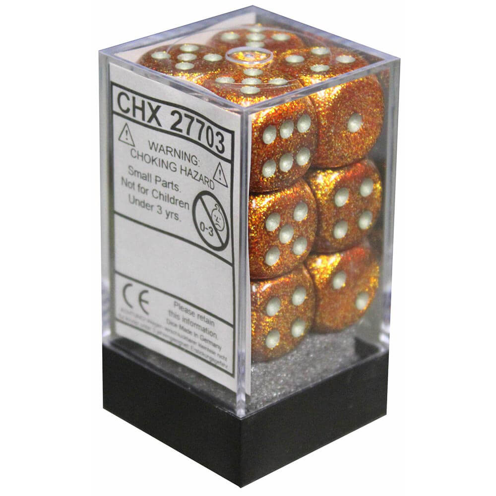 D6 Dice paillettes 16 mm (12 dés)