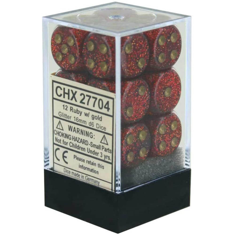 D6 Dice paillettes 16 mm (12 dés)