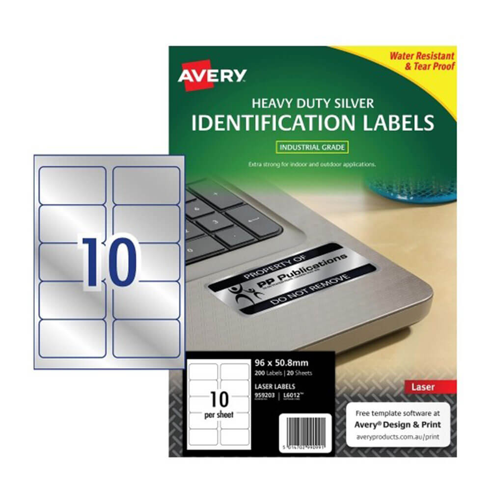 Avery Heavy-Duty Laser Label Silver 20pk