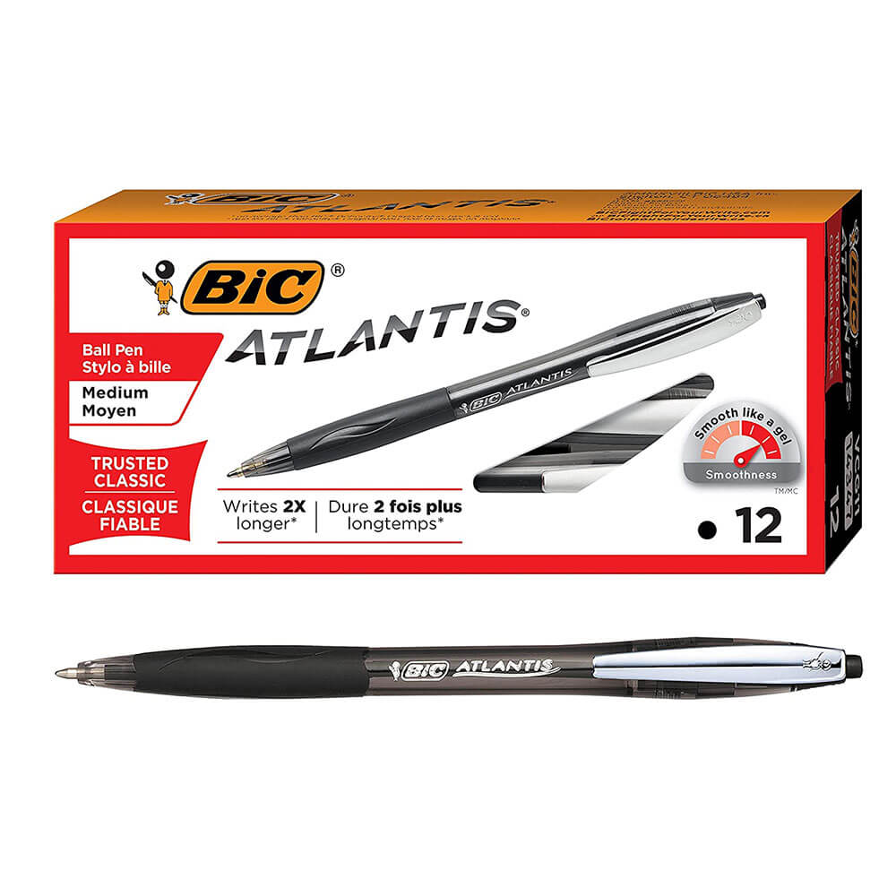 BIC Atlantis Rétractable Pen Point Medium (12pk)