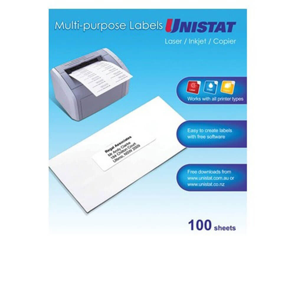 Unistat laser/inkjet/kopieerapparaat label 100 pk