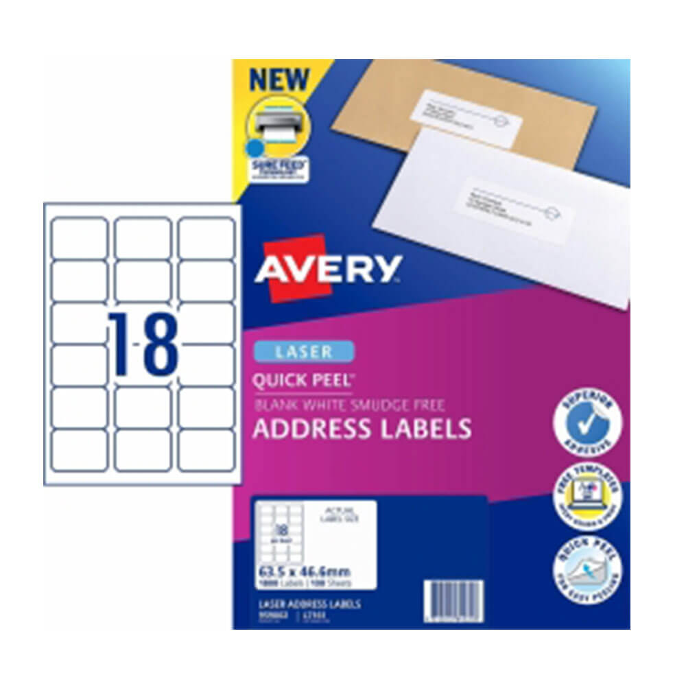 Etichetta dell'indirizzo laser Avery White (100pk)