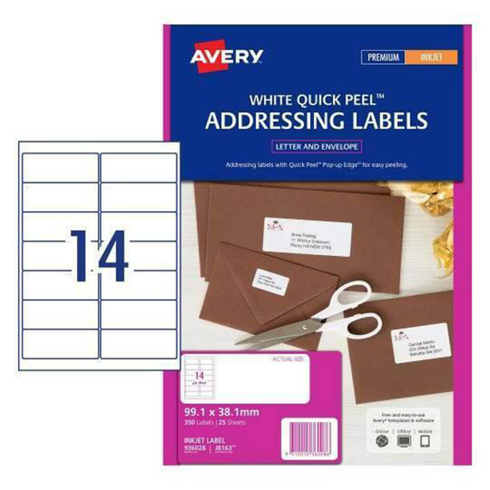 Avery Inkjet Adres -label (25 pk)