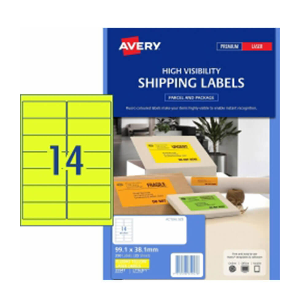 Avery High Visibility Shipping Label 25pk 14/blad