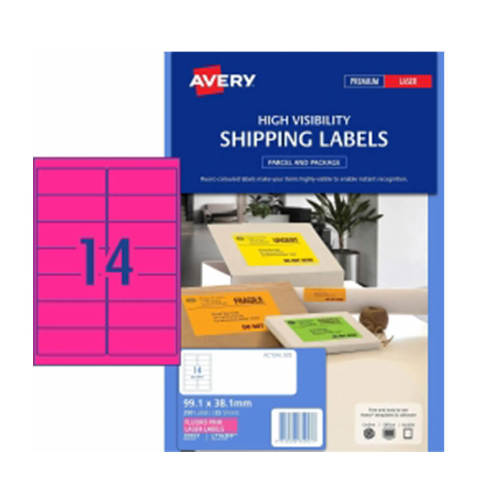 Avery High Visibility Shipping Label 25pk 14/blad