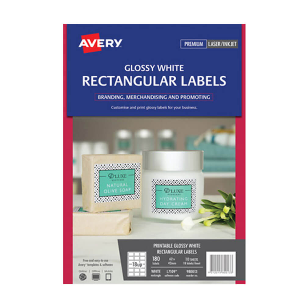 Avery rektangel glans etiketter 10pk vit