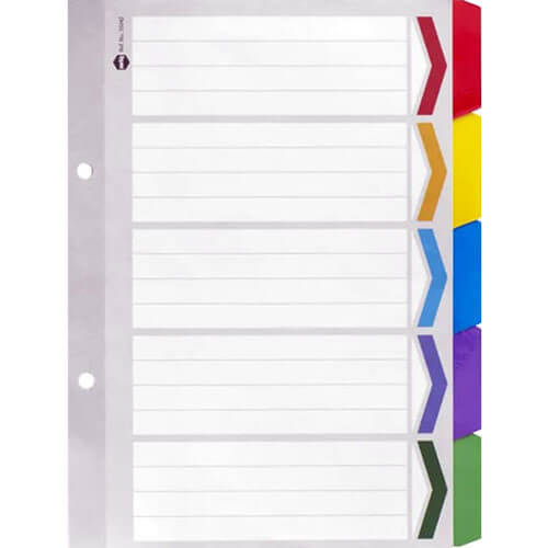 Marbig Manilla Plastic Tab Dividers A5 (5 Coloured Tabs)