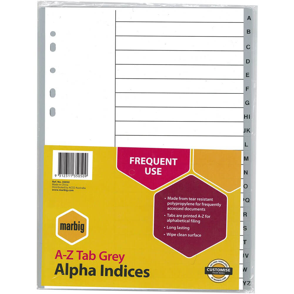 MARBIG A-Z TAB ALPHA Indices & Dividers (A4)