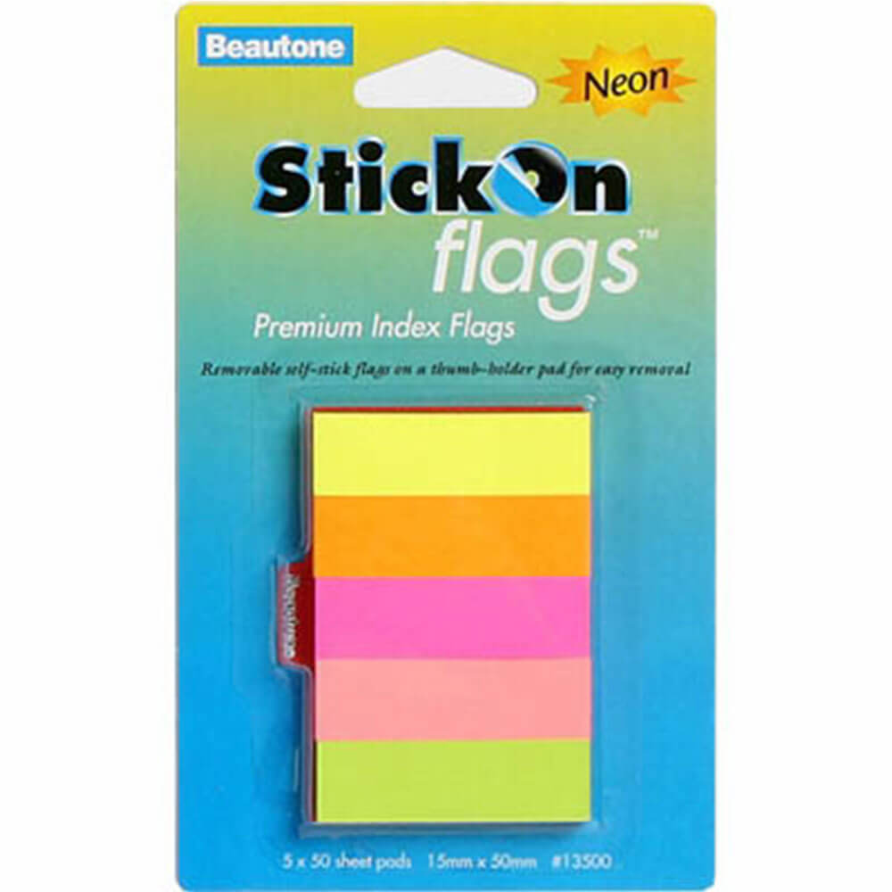 Beautone Stick On Flags 250 Sheets (Assorted Neon)