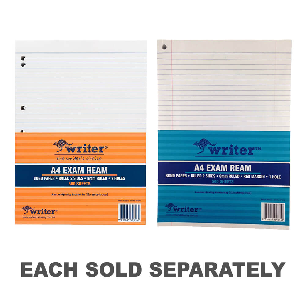 Writer A4 8mm Ruled Exam Paper w/ Margin (55gsm)